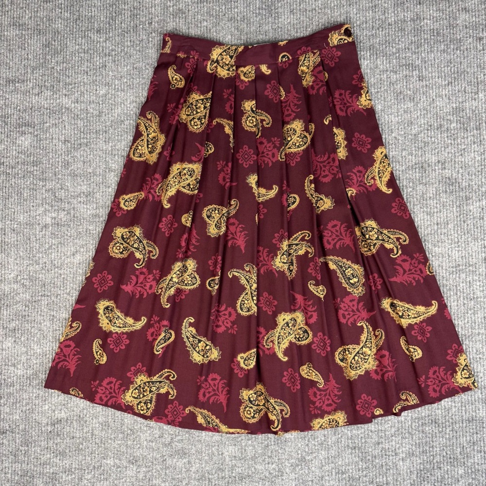 Vtg 90s Worthington Skirt Womens L Rayon Paisley Pleated Midi Made in USA